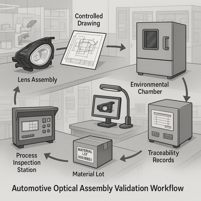 Automotive Lens Manufacturing validation and traceability workflow