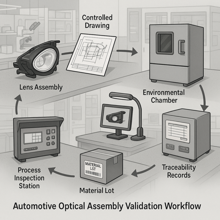 Automotive Lens Manufacturing validation and traceability workflow