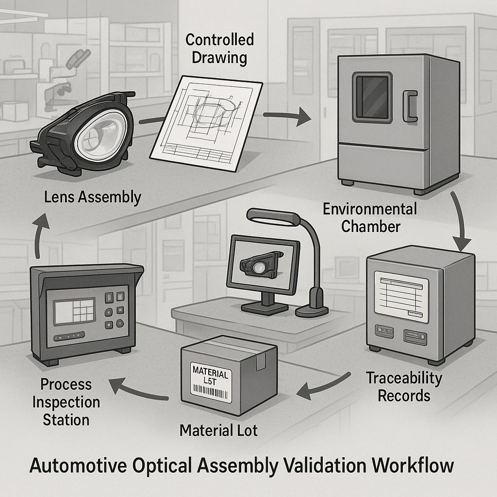 Automotive Lens Manufacturing validation and traceability workflow