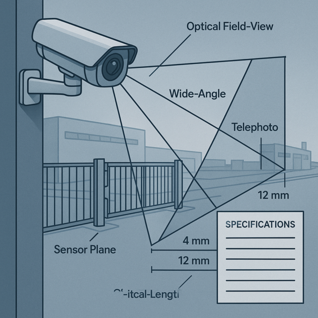 CCTV camera lens field-of-view planning at a vehicle gate
