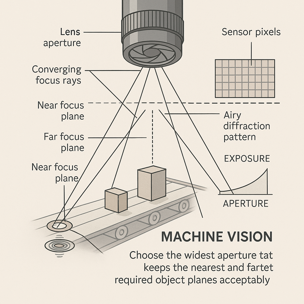 Depth of Field, aperture, and diffraction in a machine vision inspection