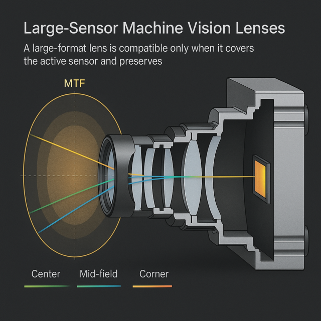 Large-Sensor Machine Vision Lenses projecting an image circle across a camera sensor