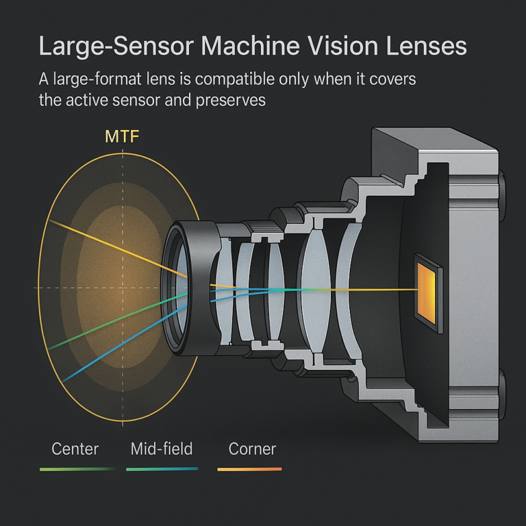 Large-Sensor Machine Vision Lenses projecting an image circle across a camera sensor