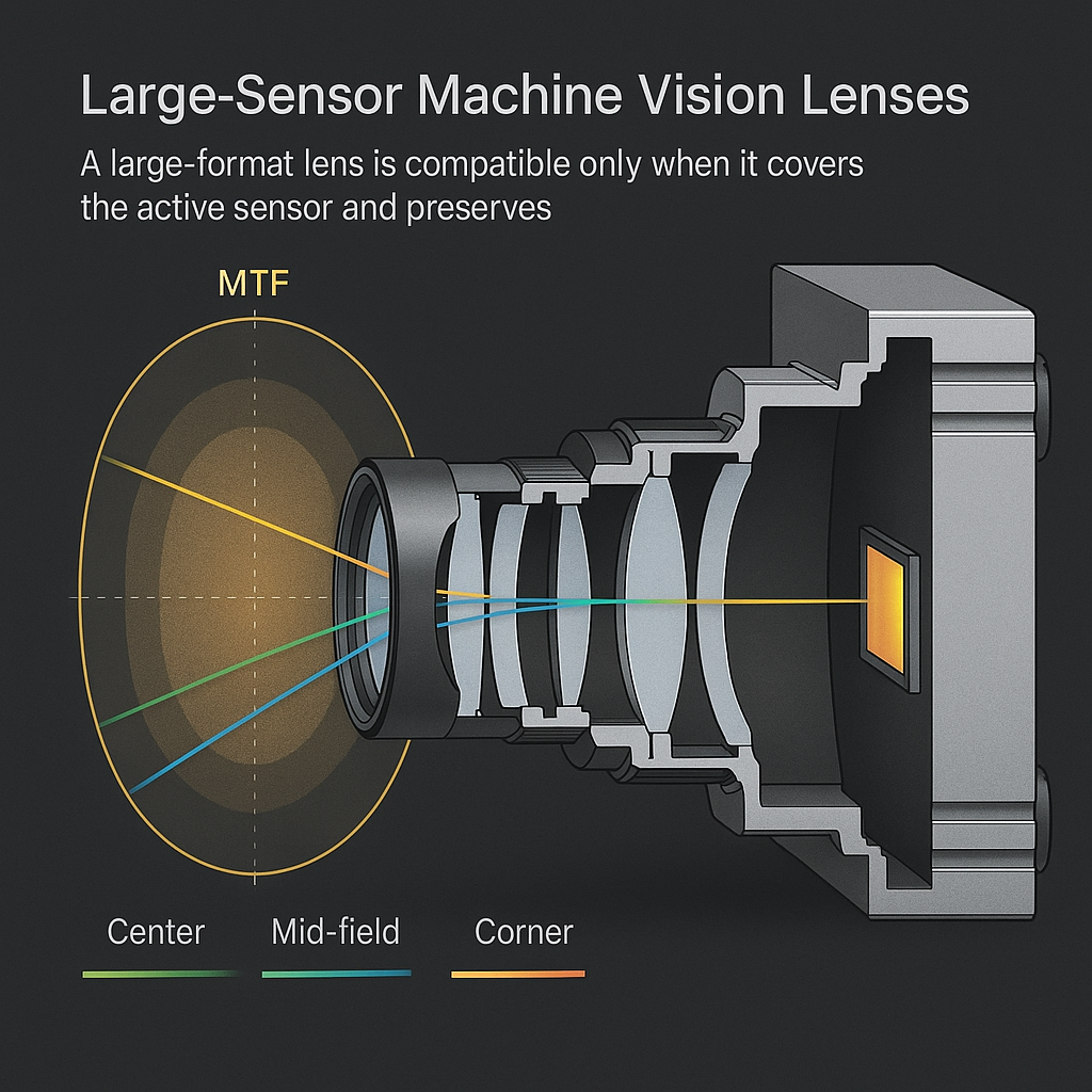 Large-Sensor Machine Vision Lenses projecting an image circle across a camera sensor