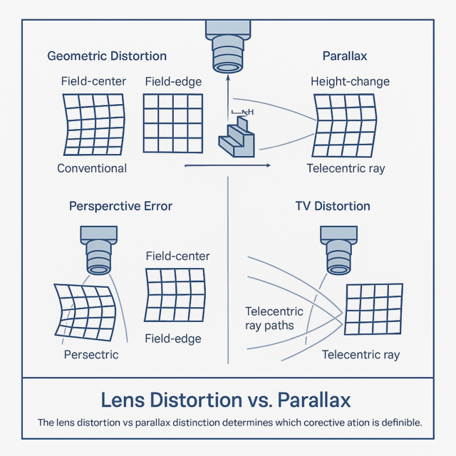 Lens Distortion vs Parallax diagram for machine vision inspection