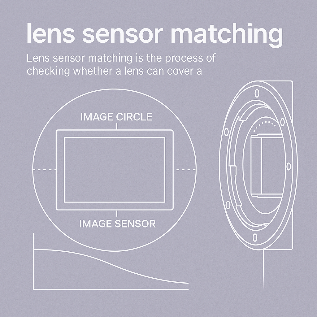 Illustrative lens sensor matching diagram showing a rectangular sensor, image circle and mount interface