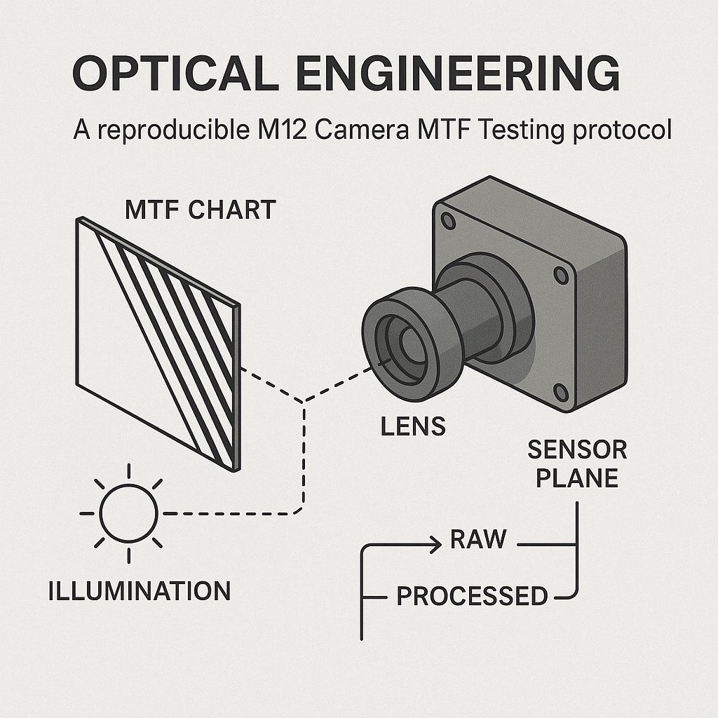 M12 Camera MTF Testing setup with chart and camera module