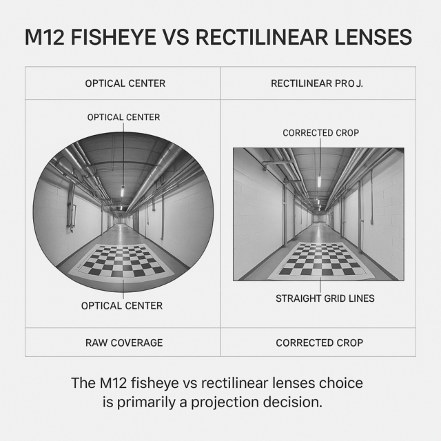 M12 Fisheye vs Rectilinear Lenses comparison using the same calibration grid