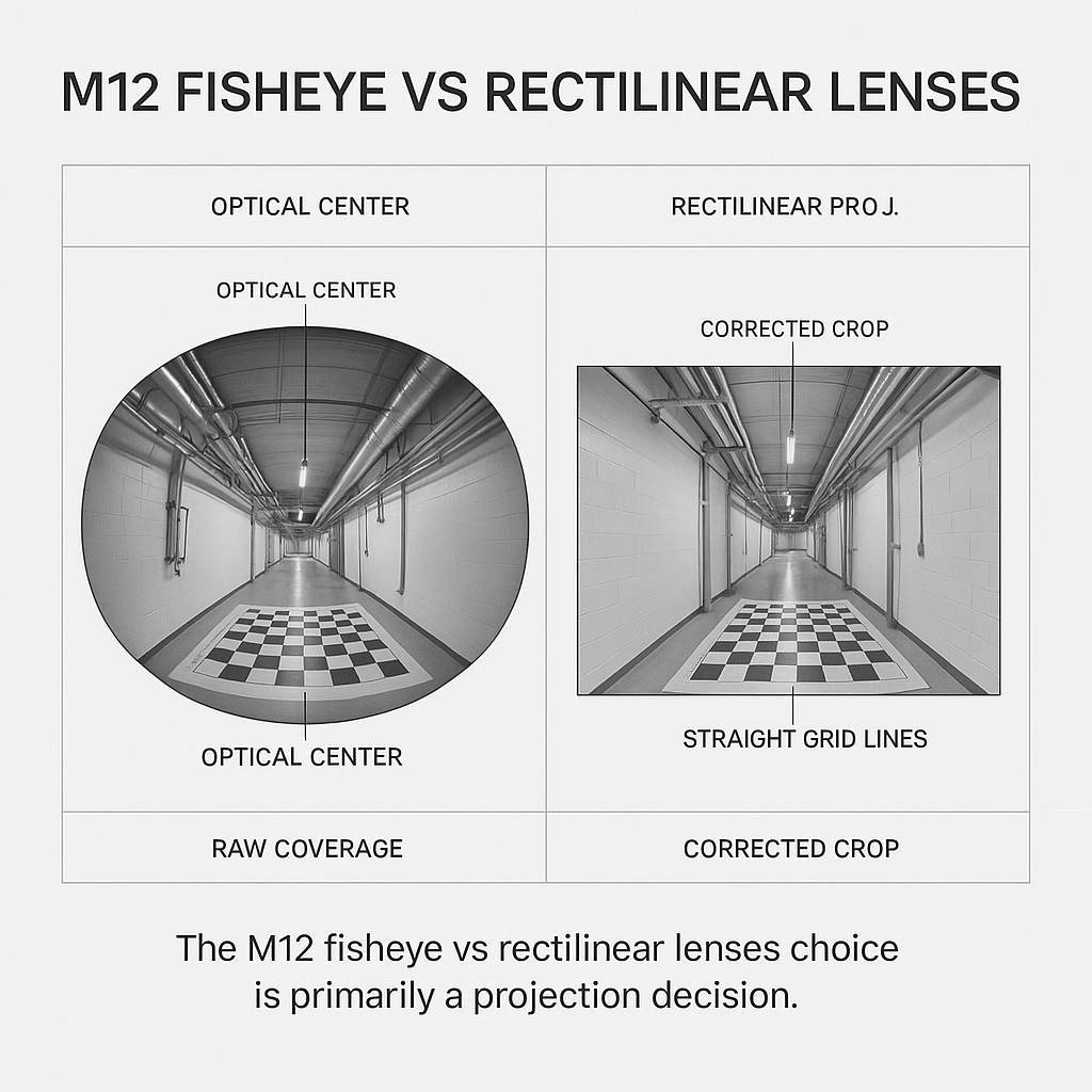 M12 Fisheye vs Rectilinear Lenses comparison using the same calibration grid