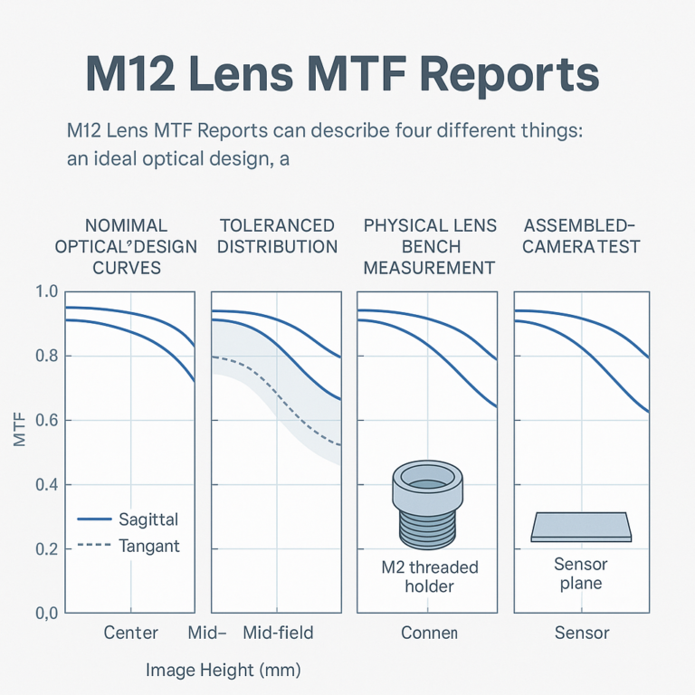 M12 Lens MTF Reports comparing design, tolerance, lens and camera evidence