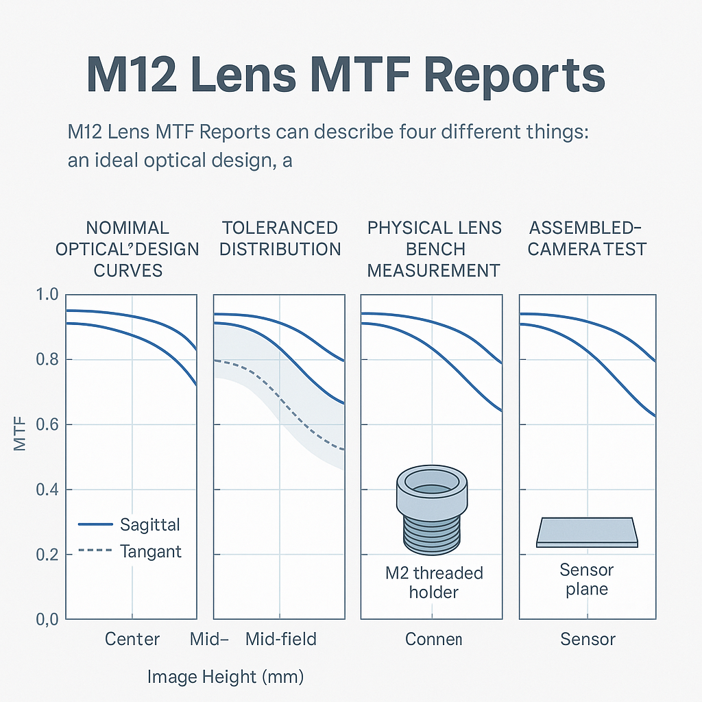 M12 Lens MTF Reports comparing design, tolerance, lens and camera evidence