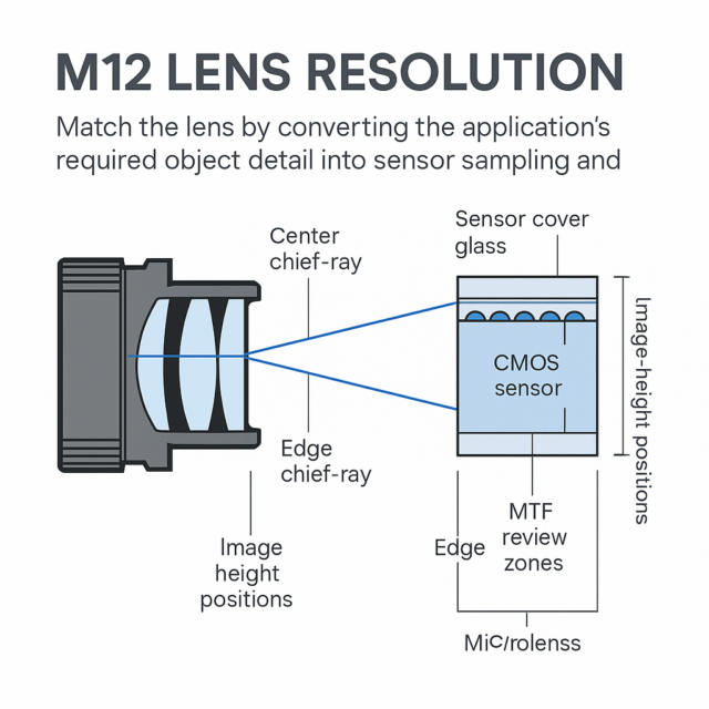 M12 Lens Resolution and chief-ray-angle sensor matching diagram