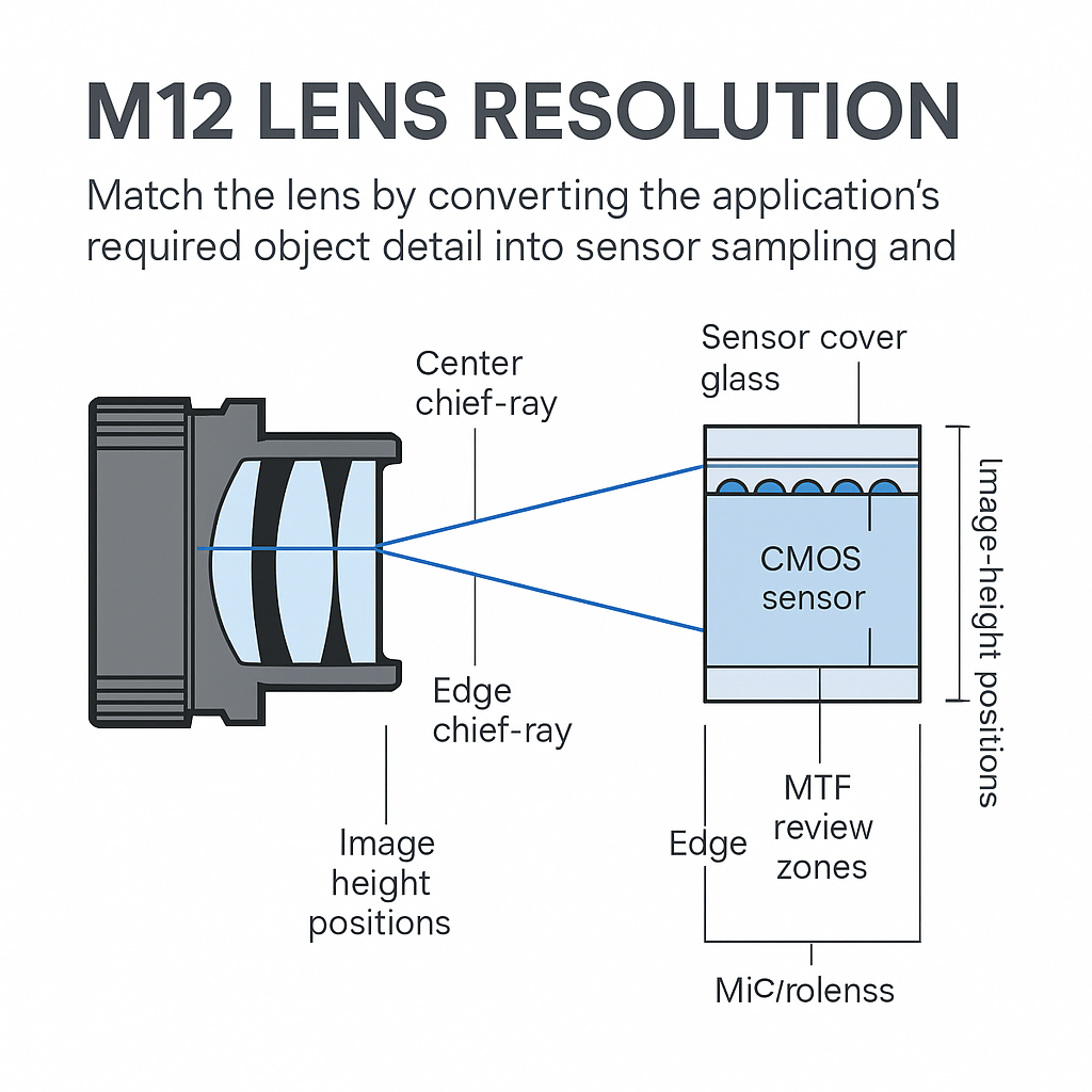 M12 Lens Resolution and chief-ray-angle sensor matching diagram