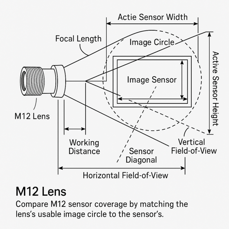 M12 Sensor Coverage diagram showing image circle and sensor field of view