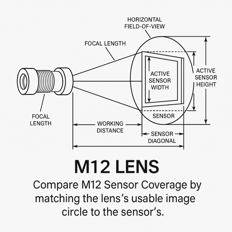 M12 Sensor Coverage diagram showing image circle and sensor field of view