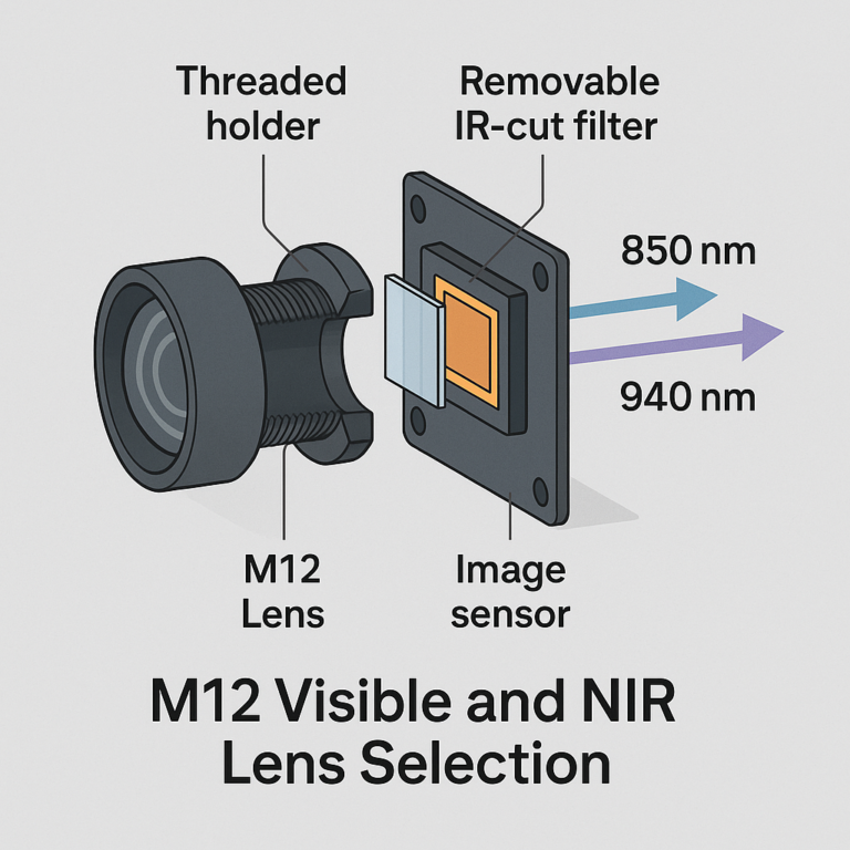 M12 Visible and NIR Lens Selection assembly with filter and sensor