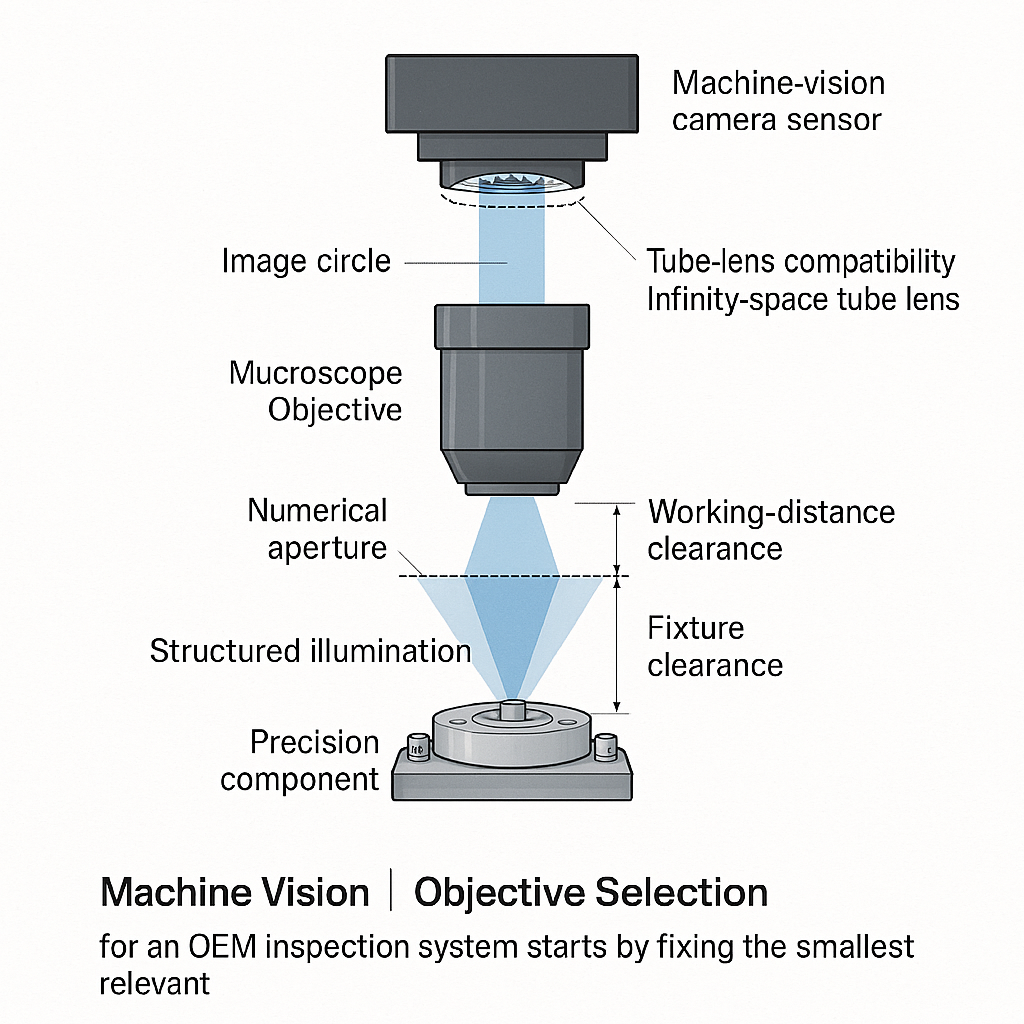 Microscope Objective Selection diagram for an OEM camera inspection system