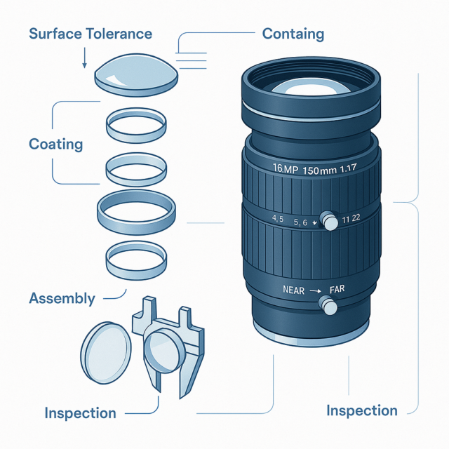 Optical Lens DFM cost drivers in an exploded lens assembly